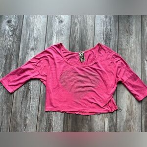 JETSET Relaxed Fit Pink Cotton Top Heart Shaped Silver Design 3/4” Sleeves - M/L